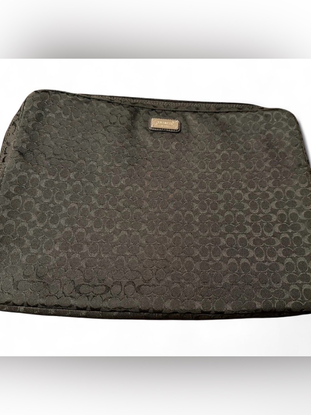 Coach Black Signature Laptop Bag with Logo Plaque